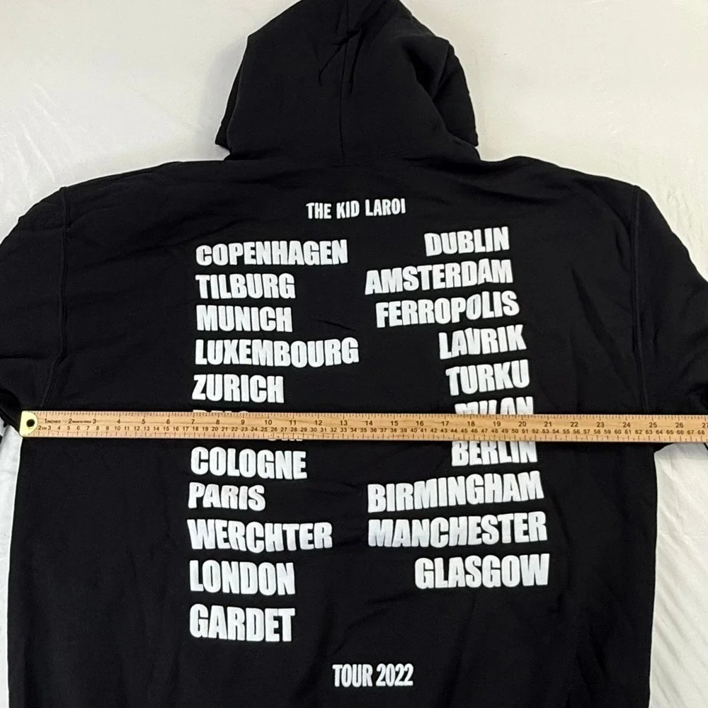 The Kid LAROI Tour 2022 Hoodie Black Eye Lips Graphic Pullover Mens XL